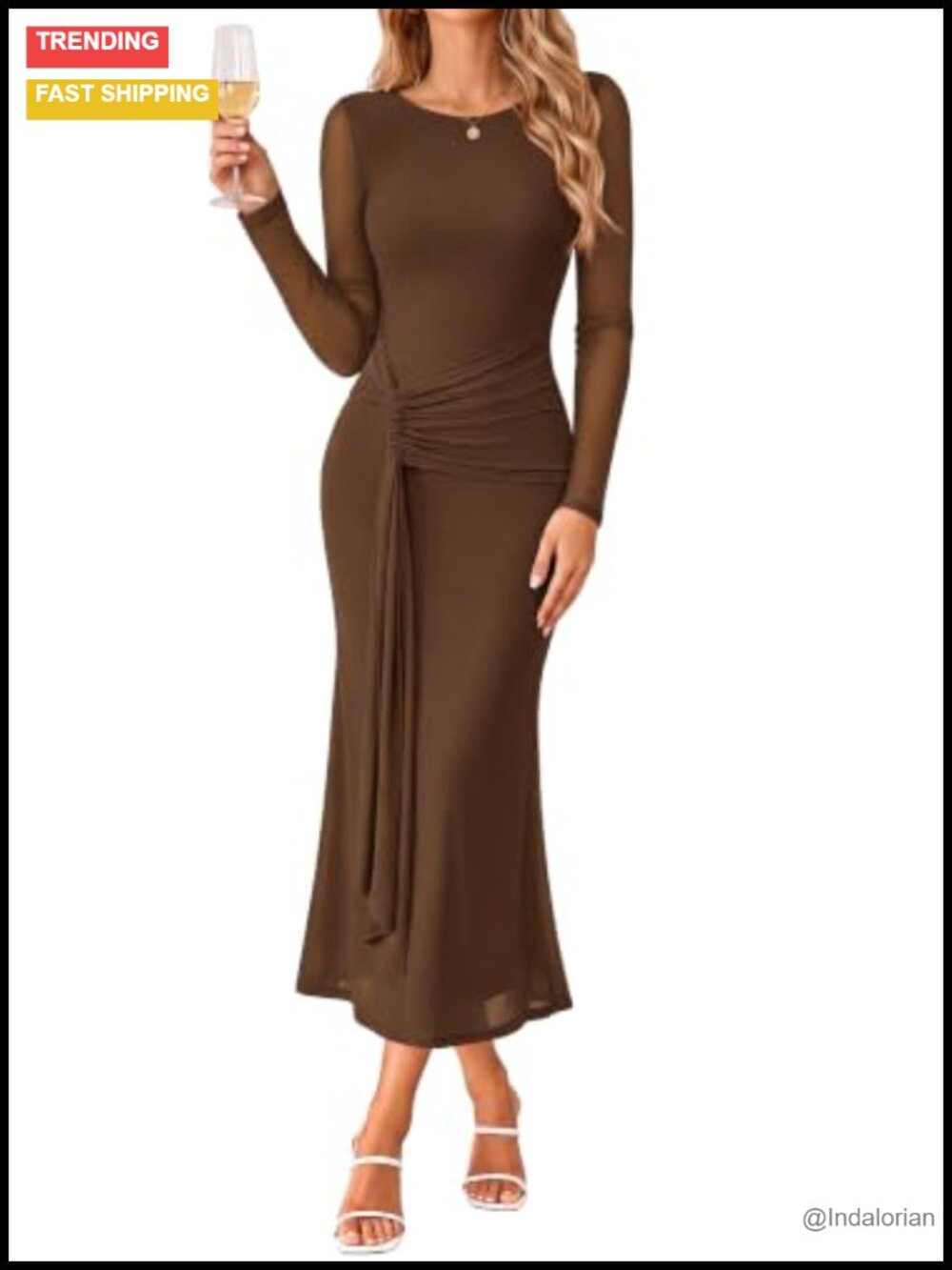 Mesh Long Sleeve Bodycon Maxi Dress Ruched Formal Wedding Guest